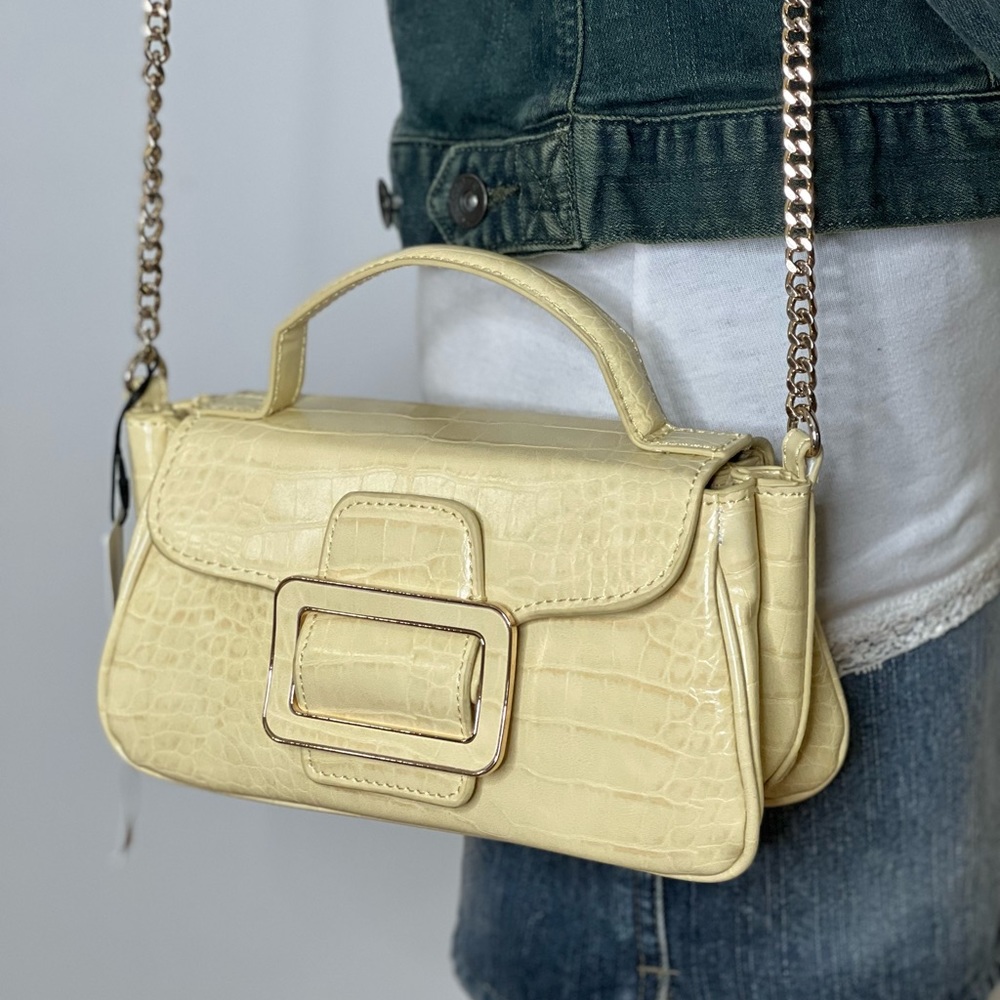 Zara Womens Crossbody Bag Yellow Cream Gold Chain Shoulder Strap Handle Mini Bag